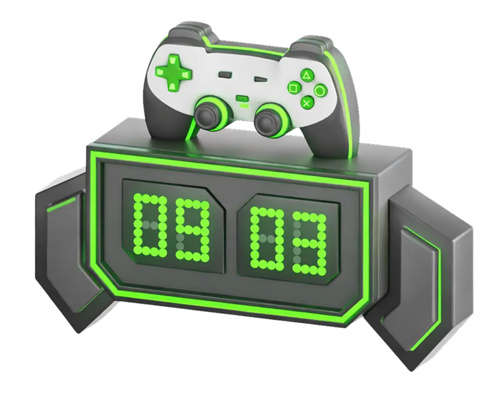 Digitaal scorebord voor games met controller bovenop en timerweergave, geschikt voor competitieve gameplay, wedstrijdregistratie en esports-timingsystemen.